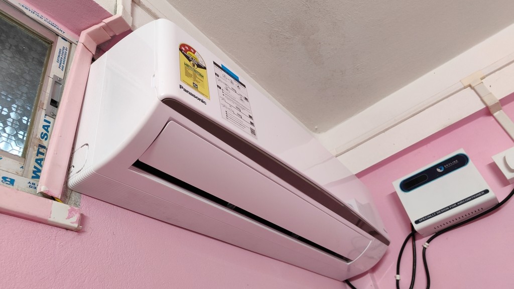 Front view of Panasonic 1.5 ton 3 star split AC indoor unit installed on wall